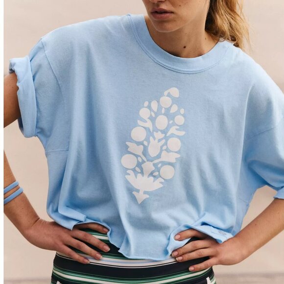 NWT Free People Movement Inspire Oversized Blue Logo Crop Tee - Picture 8 of 9